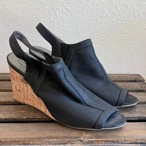 Life Stride Womens Black Camilla Peep Toe Wedge Heel Slingback Sandals Size 8.5M